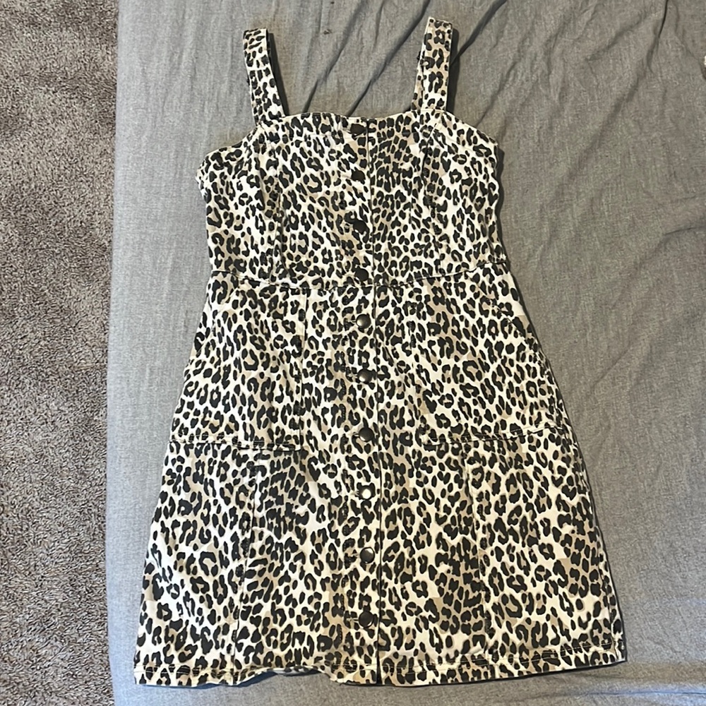 Thread and Supply leopard button front denim dress